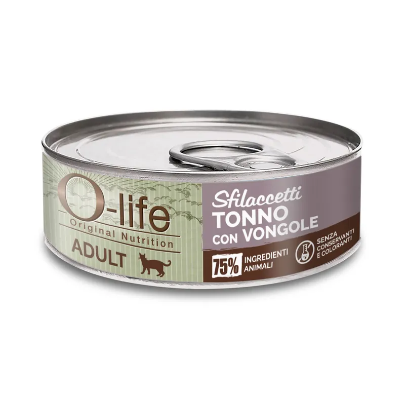 O-life Cat Adult sfilaccetti tonno con vongole 70gr L‘Isola dei Tesori Novità